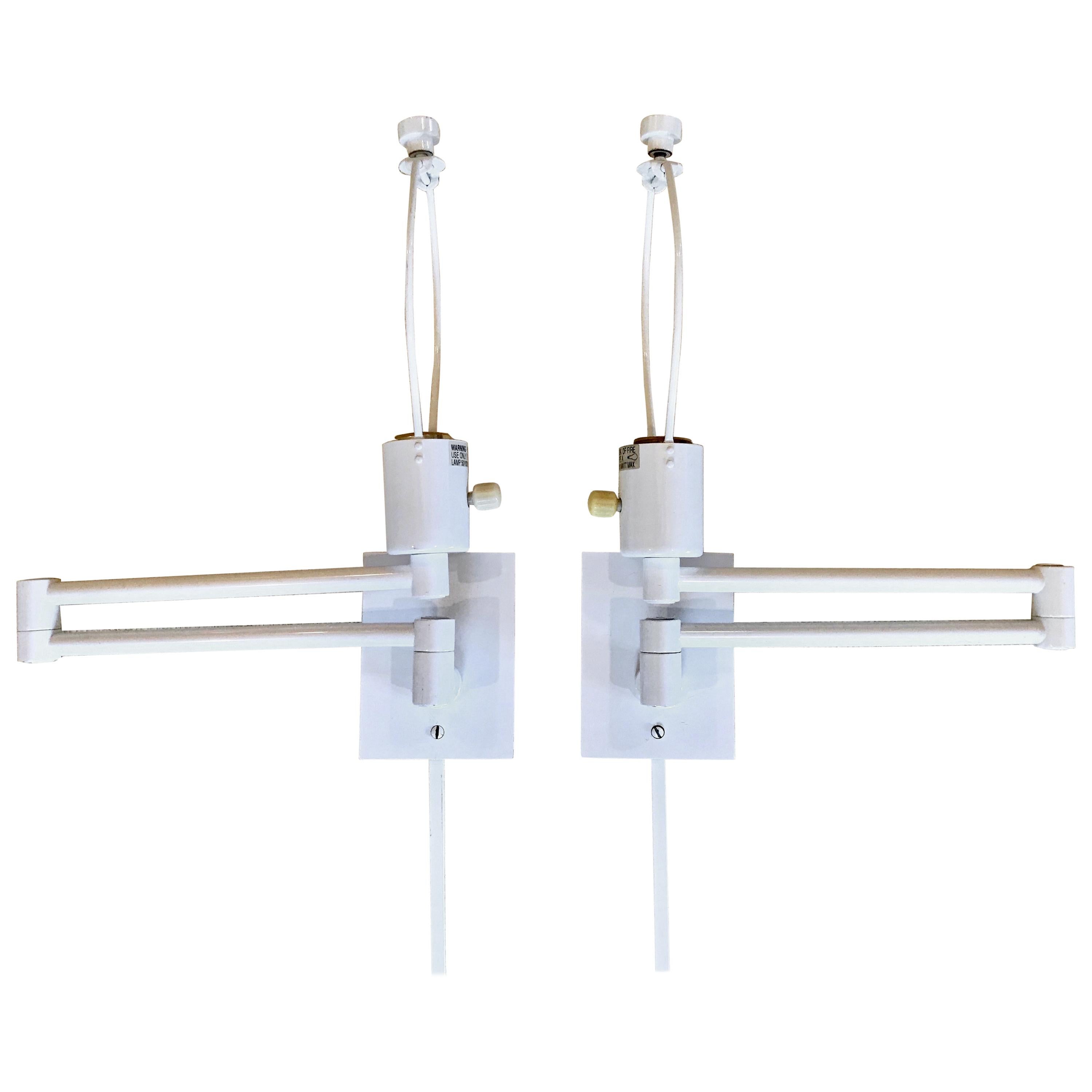 Pair of Hansen Double Swing Arm Wall Sconce in White Lacquer