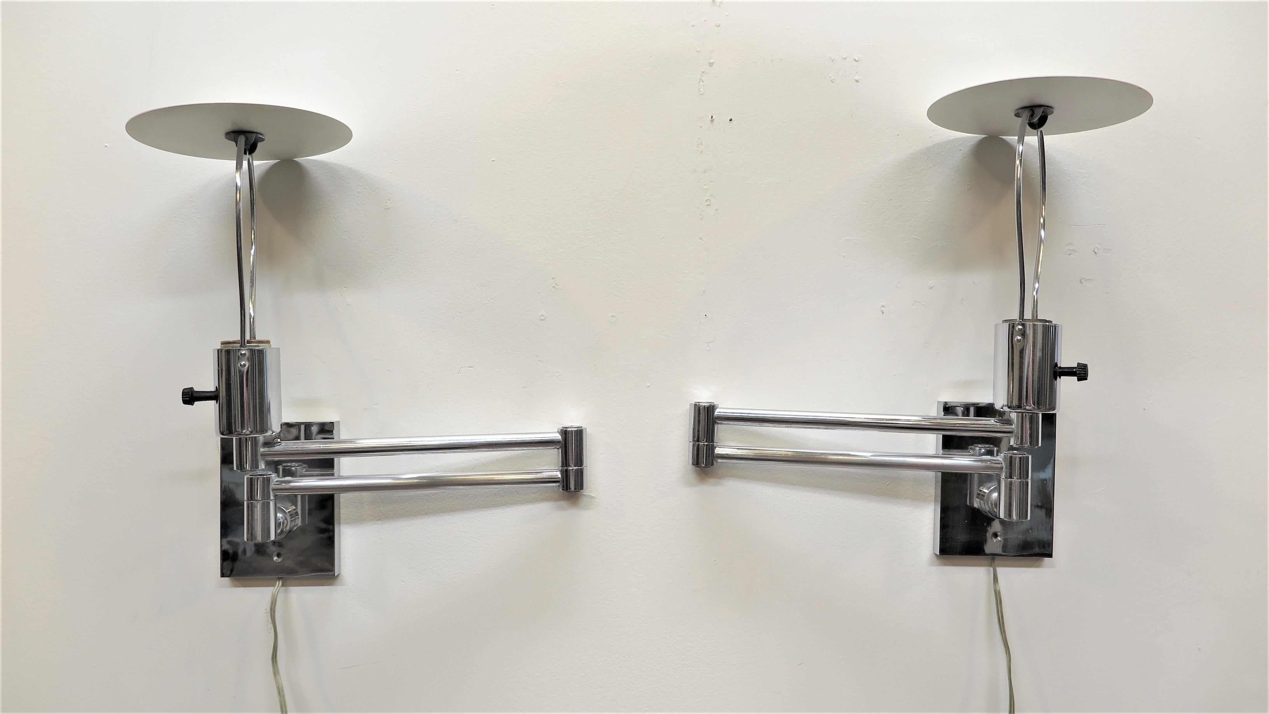 Pair of Hansen Swing Arm Sconces Chrome In Good Condition In New York, NY