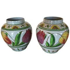 Pareja de Cachepots Decorados Tulipán Feliz Inglés Macetas Jardineras
