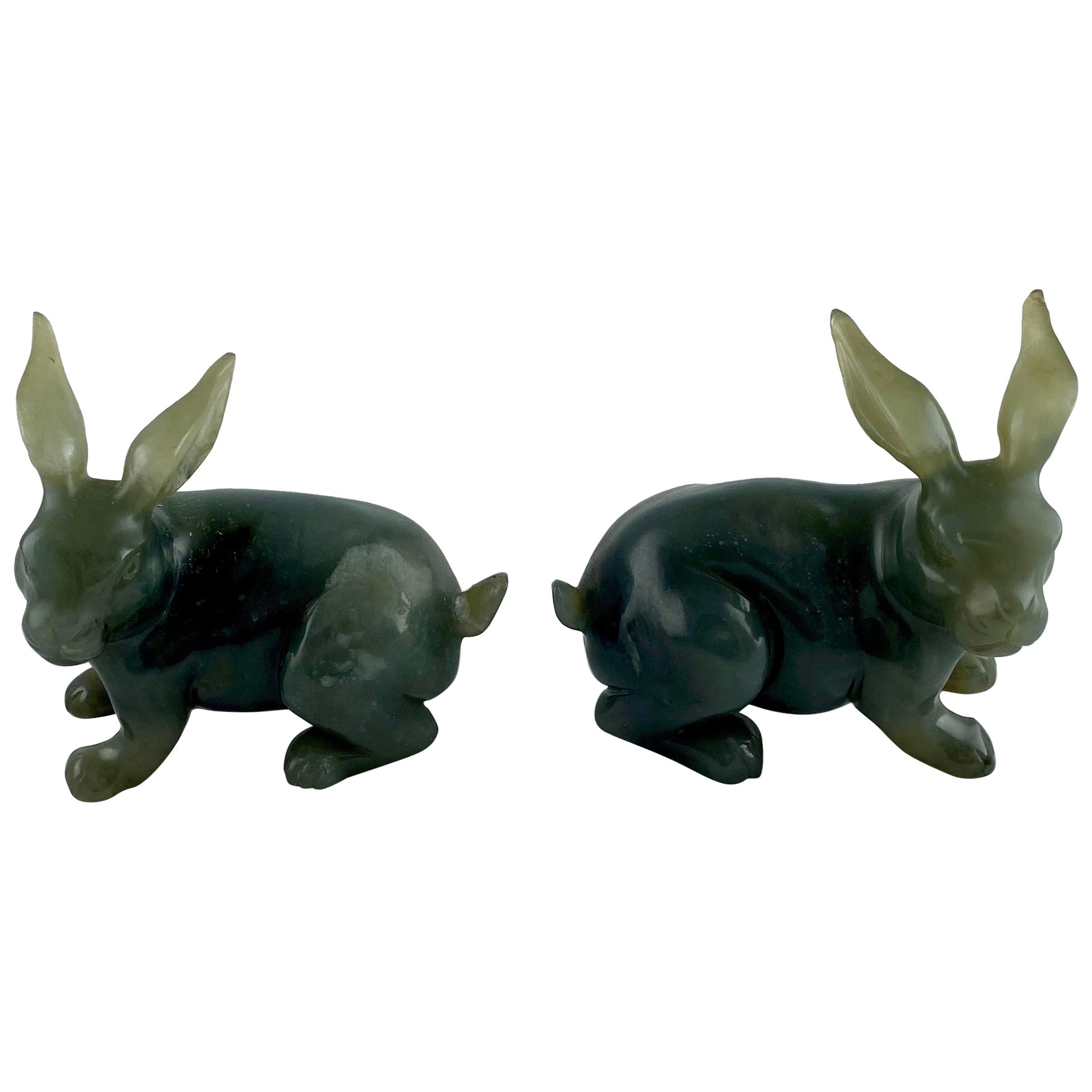 Pair of Hard Stone Rabbits, China, 20th C