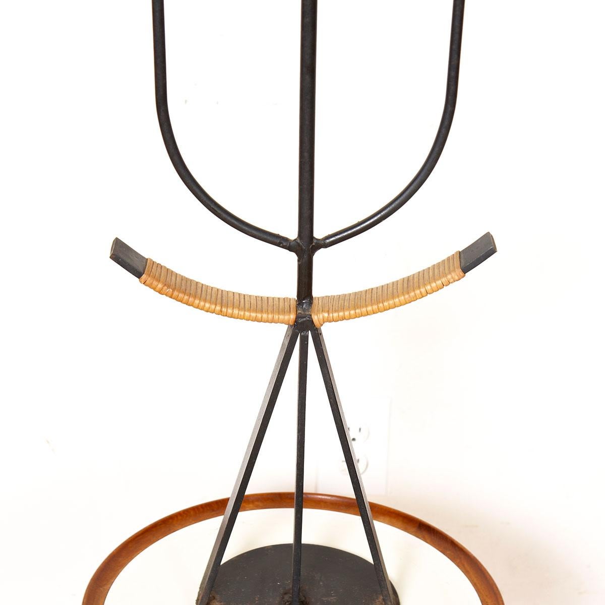 Pair of Hard-to-come-by Wrought Iron+ Rattan Floor Candelabras by Arthur Umanoff For Sale 1