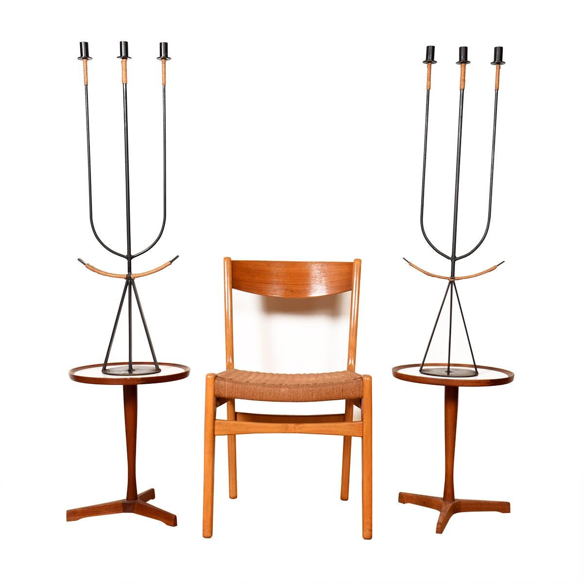 Pair of Hard-to-come-by Wrought Iron+ Rattan Floor Candelabras by Arthur Umanoff For Sale 2
