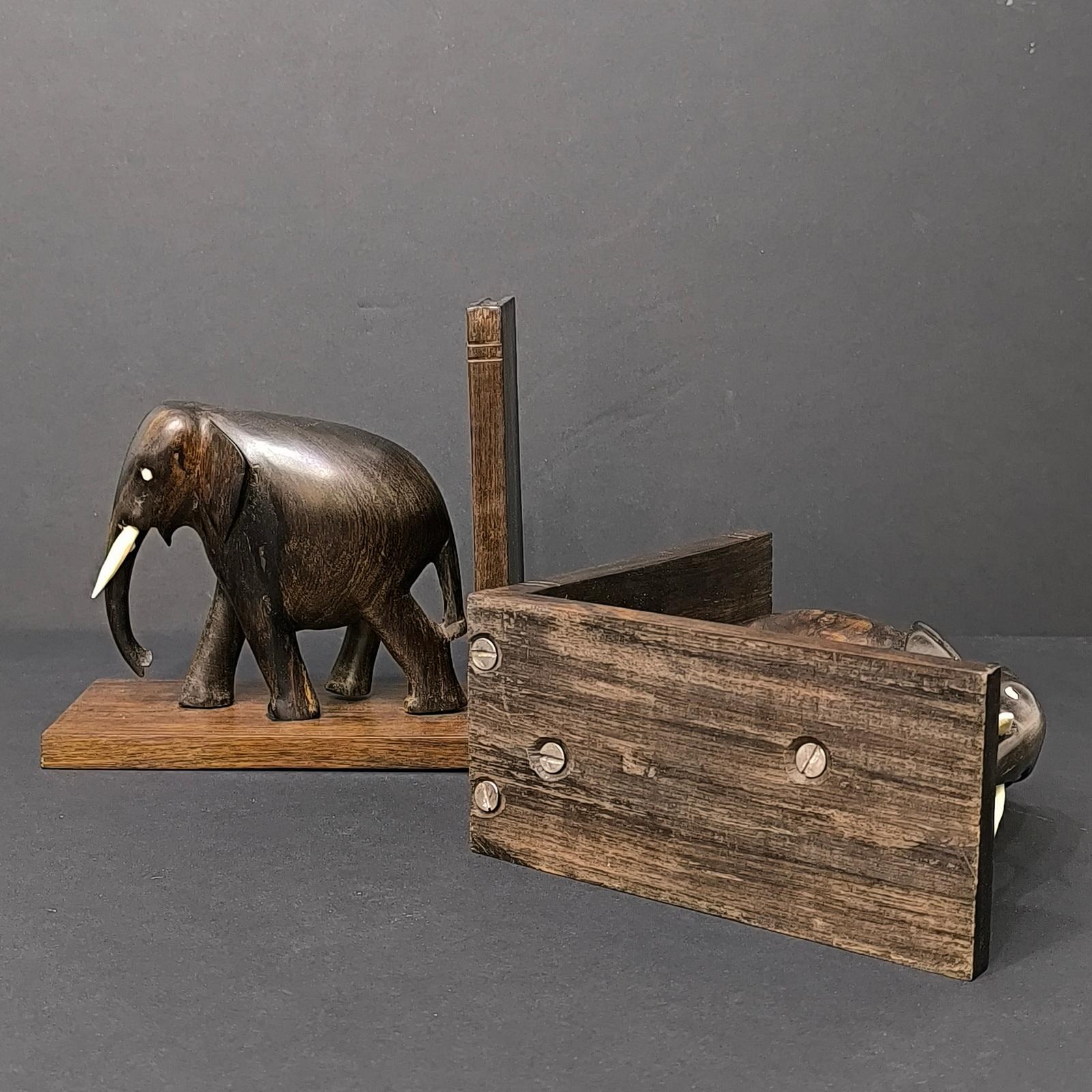 Pair of Hard Wood Elephant Bookends, Anglo Indian, Hand Carved For Sale 2