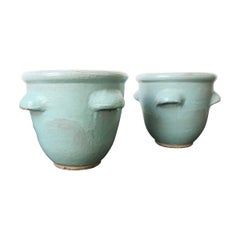 Vintage Pair of Turquoise Glazed Pottery Planters by Harding Black, 1960