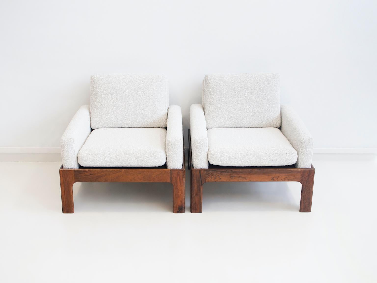Scandinavian Modern Pair of Hardwood Armchairs with Bouclé Fabric Upholstery by Eilersen