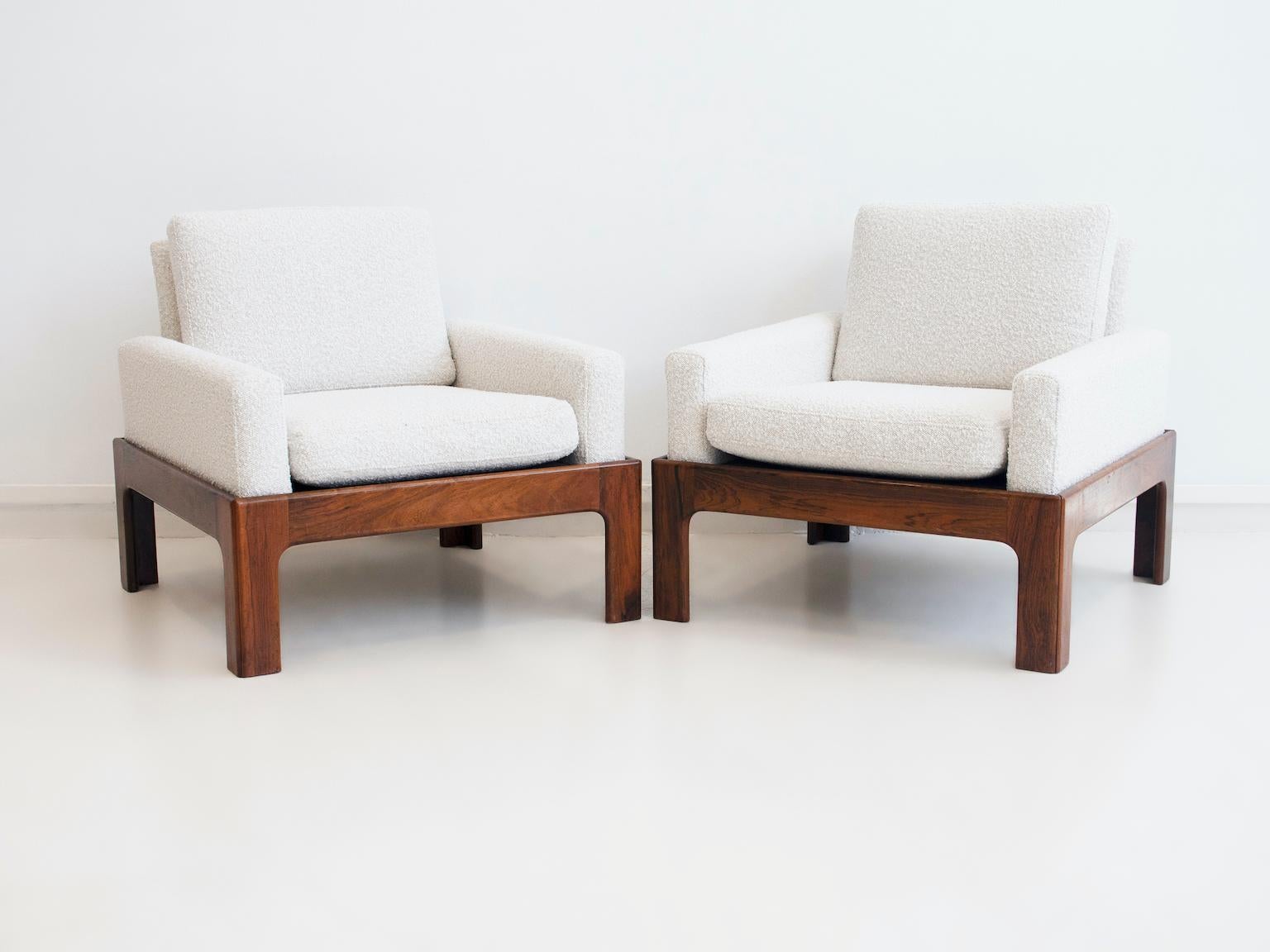 Danish Pair of Hardwood Armchairs with Bouclé Fabric Upholstery by Eilersen