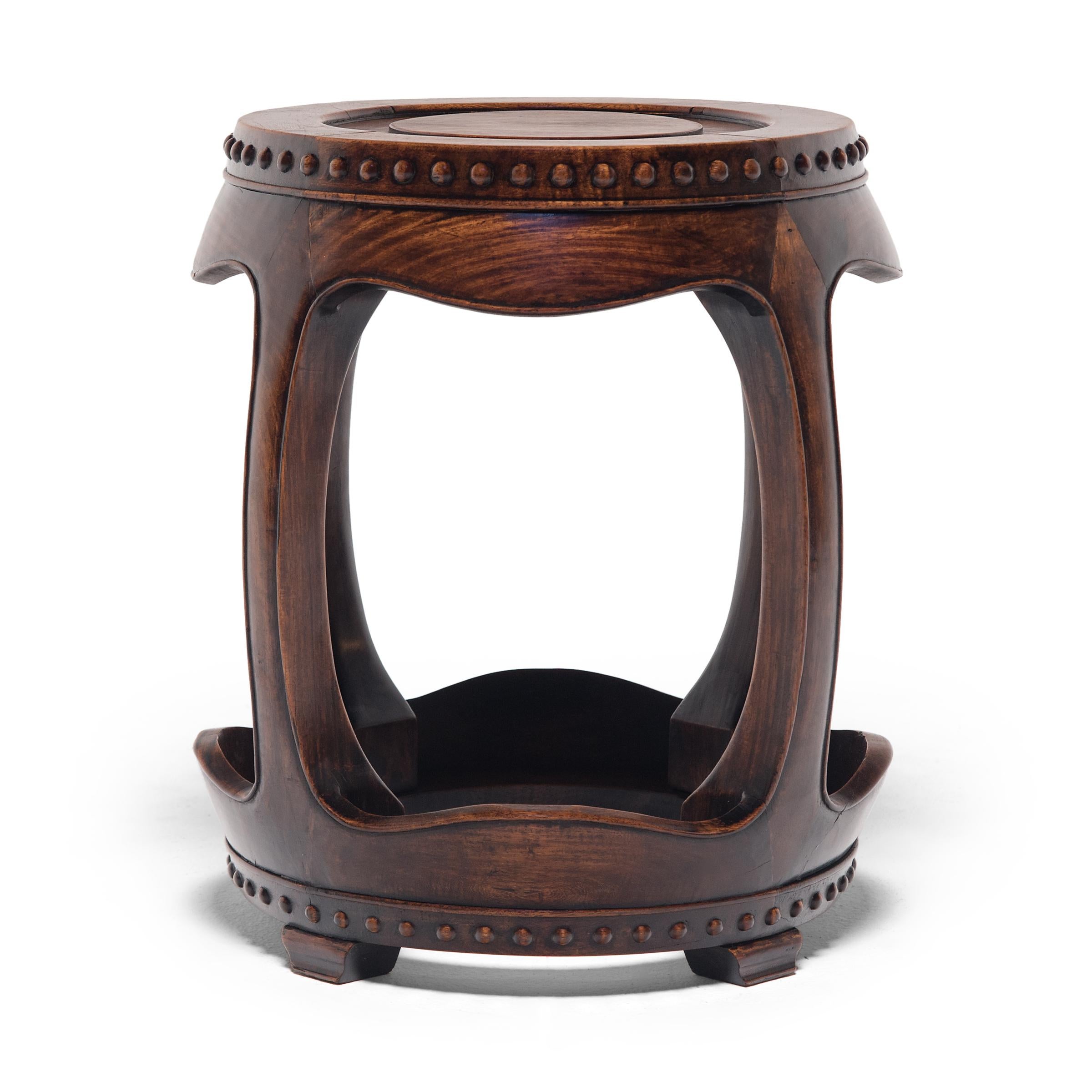 Qing Pair of Elegant Chinese Hardwood Drum Stools, C. 1850