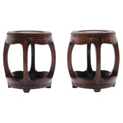 Pair of Elegant Chinese Hardwood Drum Stools, C. 1850