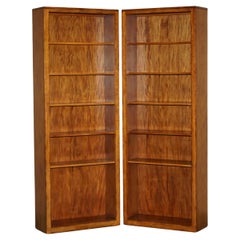 Used PAIR OF HARDWOOD FINISH TALL OPEN LIBRARY BOOKCASES BY THE DESiGNER ETHAN ALLEN