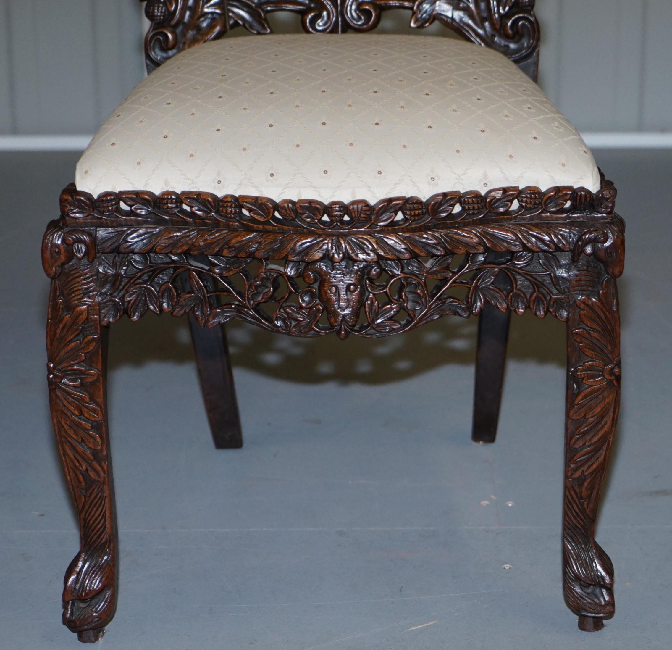 Pair of Hardwood Hand Carved Anglo Indian Burmese Chairs with Floral Detailing 8