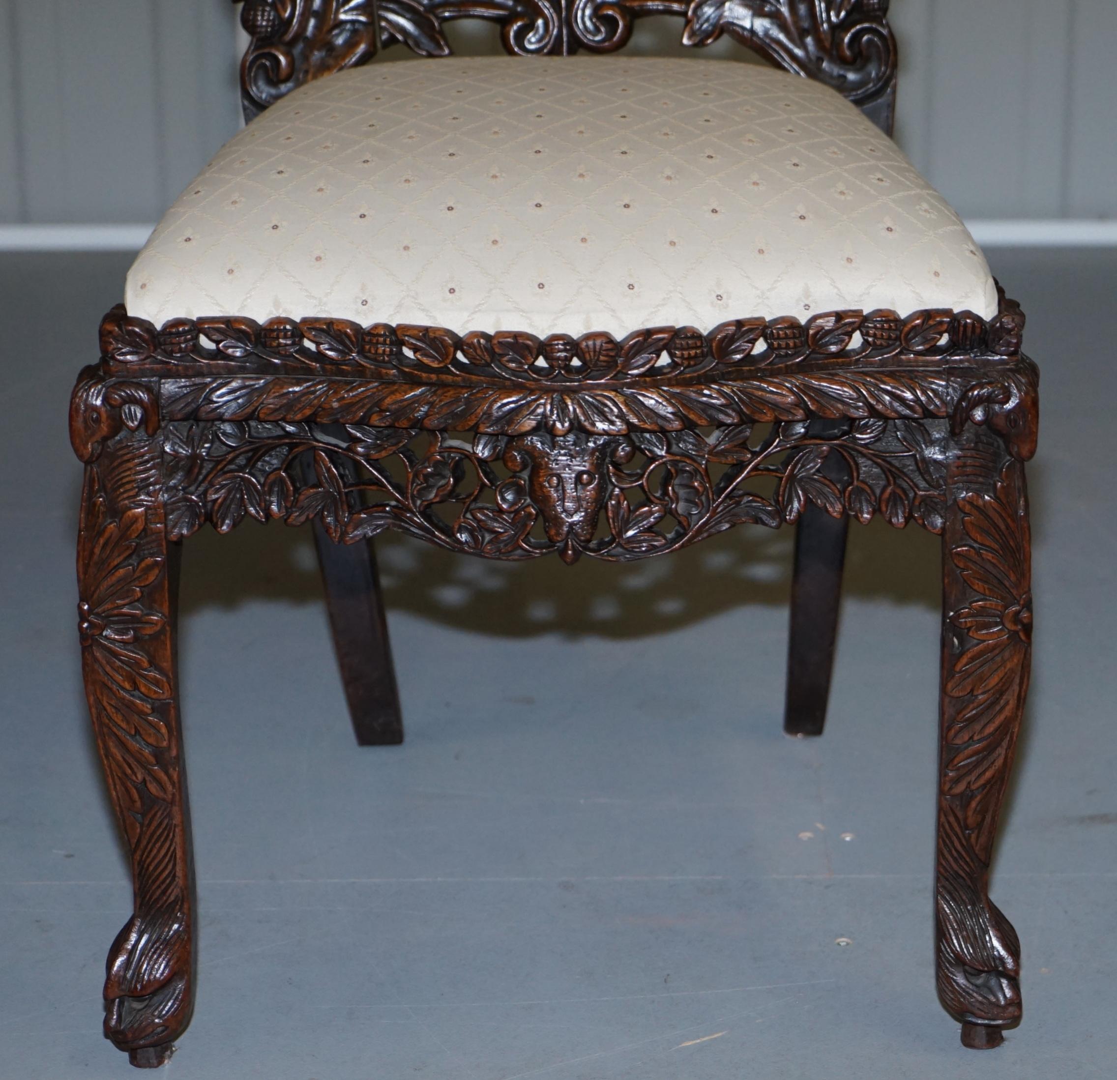 Pair of Hardwood Hand Carved Anglo Indian Burmese Chairs with Floral Detailing 7