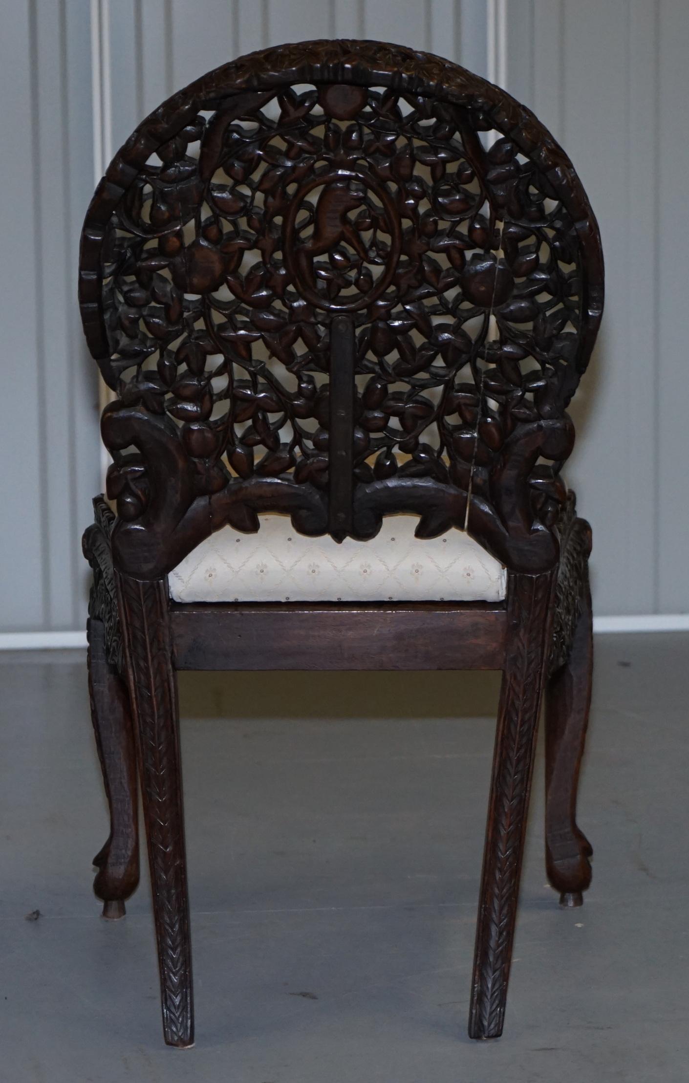 Pair of Hardwood Hand Carved Anglo Indian Burmese Chairs with Floral Detailing 10