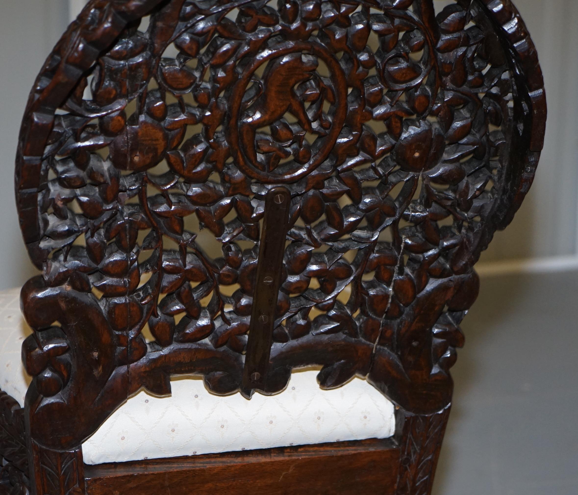 Pair of Hardwood Hand Carved Anglo Indian Burmese Chairs with Floral Detailing 12