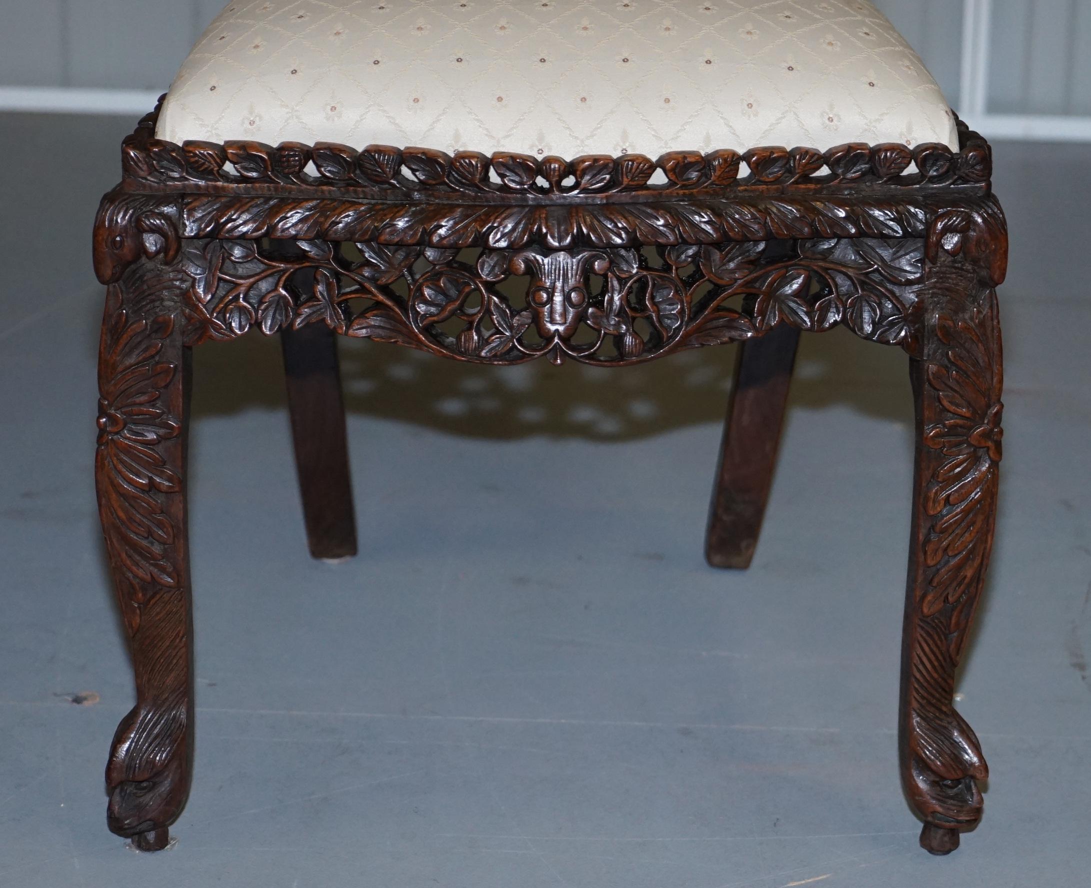 Hand-Crafted Pair of Hardwood Hand Carved Anglo Indian Burmese Chairs with Floral Detailing