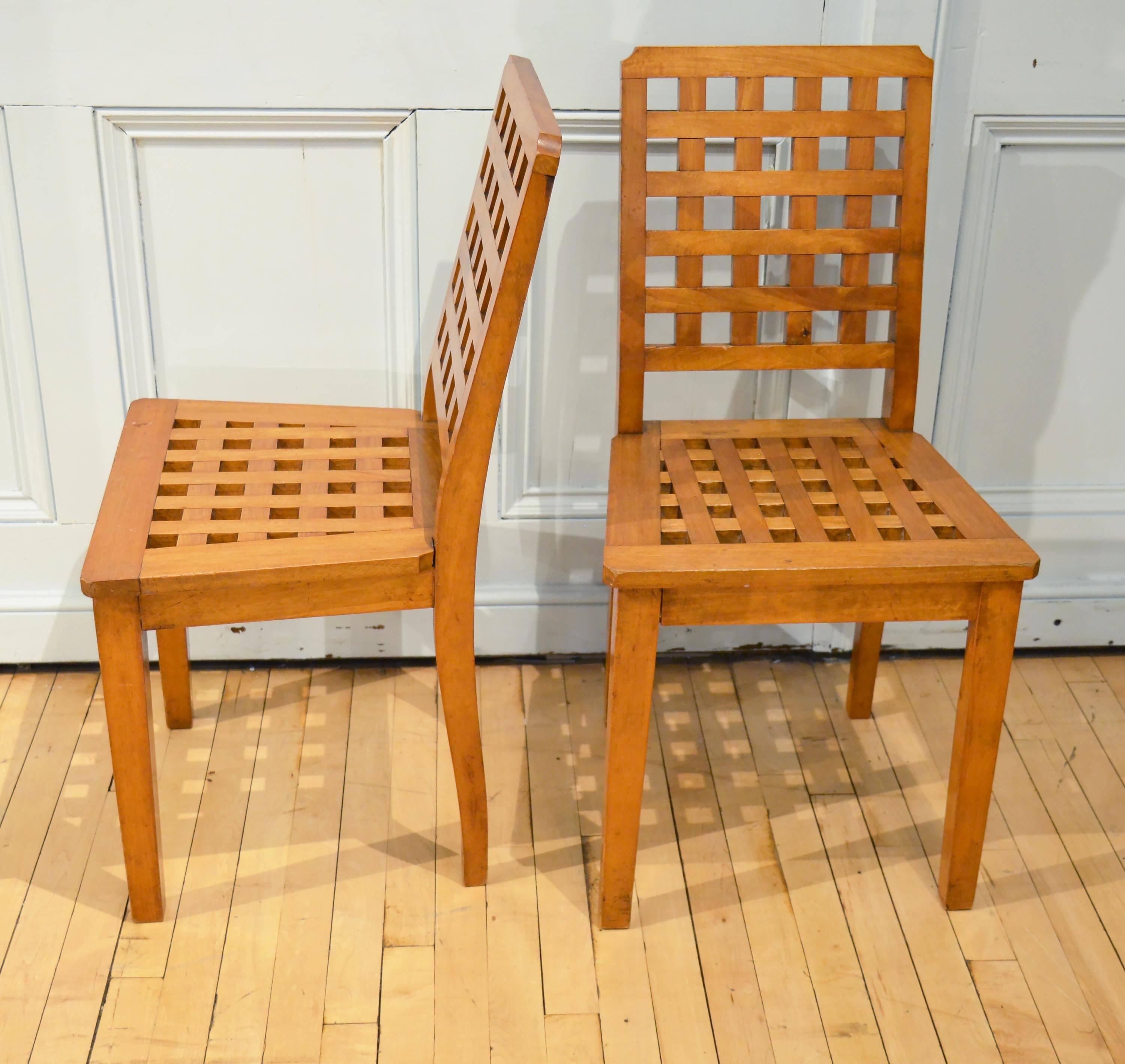 Pair of Satinwood Lattice Design Side Chairs In Good Condition In London, GB