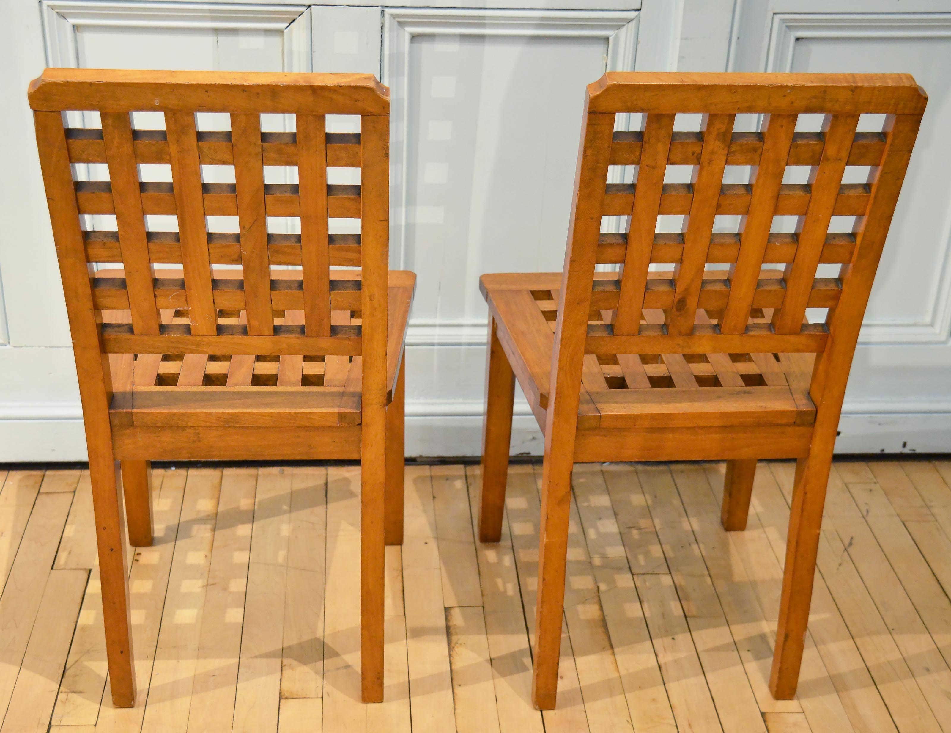 20th Century Pair of Satinwood Lattice Design Side Chairs