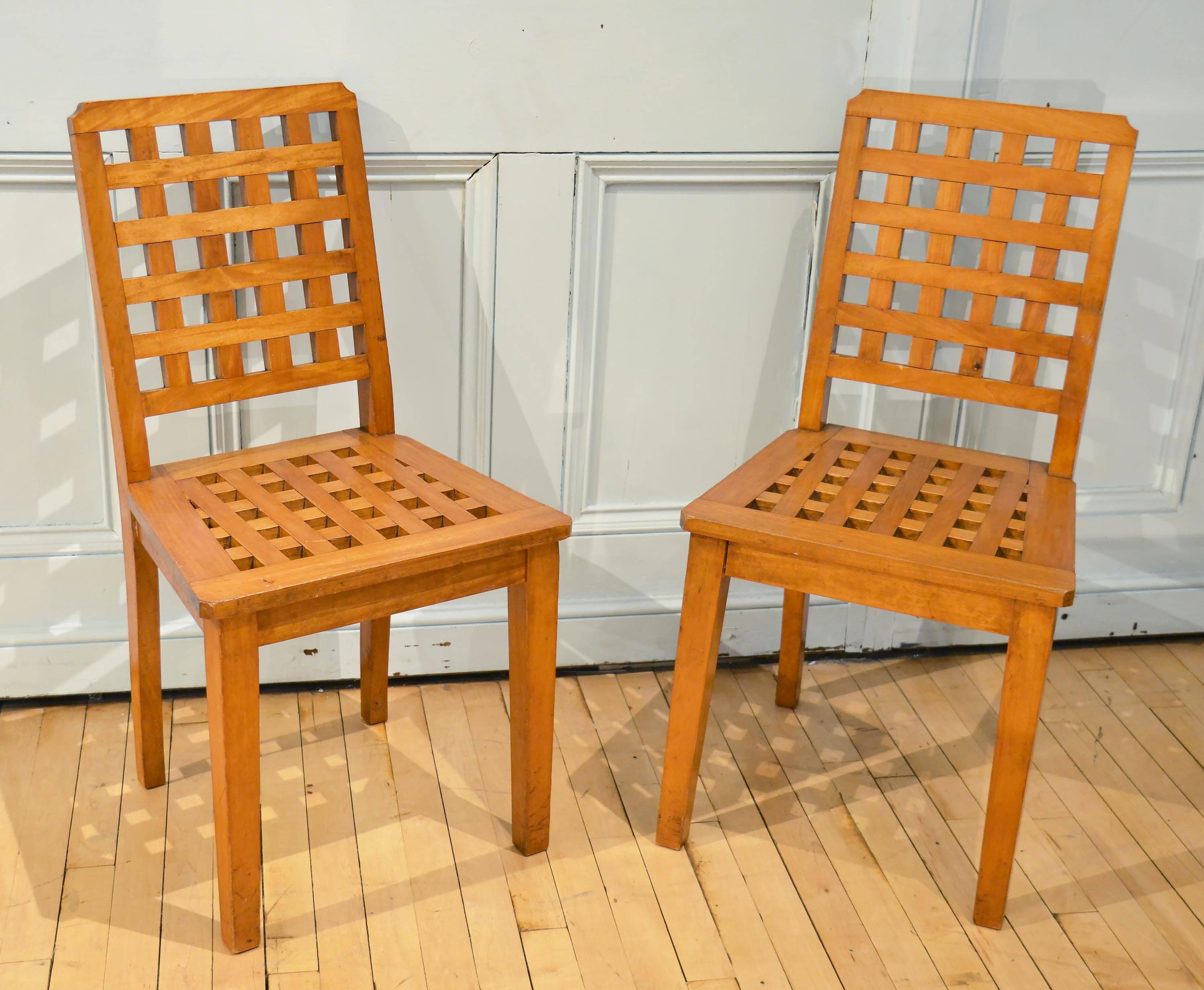 Pair of Satinwood Lattice Design Side Chairs 1
