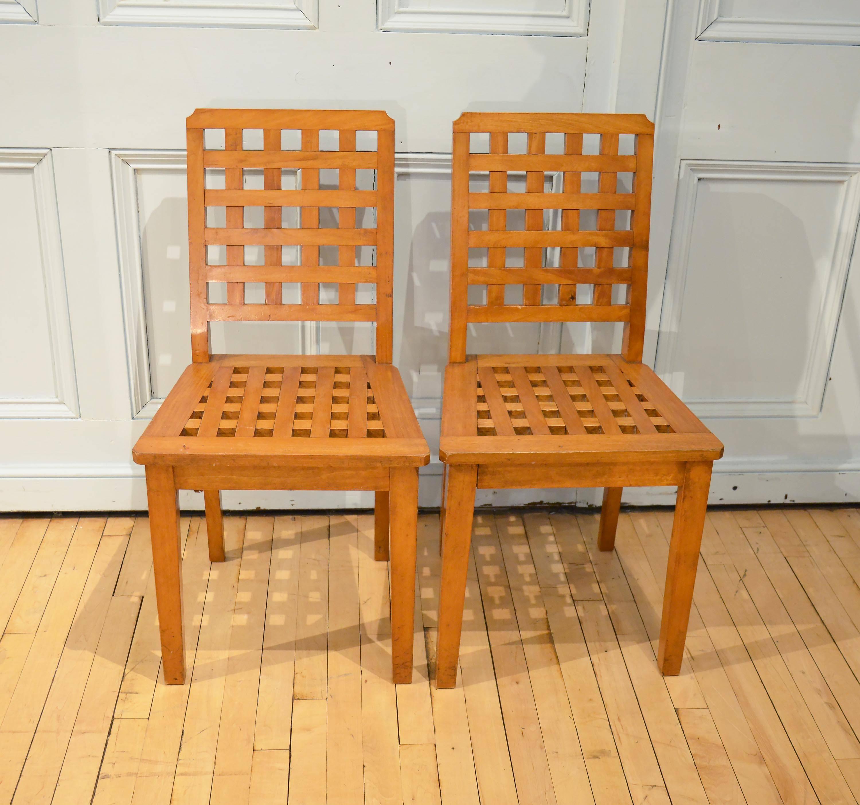 Pair of Satinwood Lattice Design Side Chairs 2