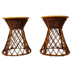 Pair of harnesses,  rattan and formica end tables, Creation G.HUDIN, France.