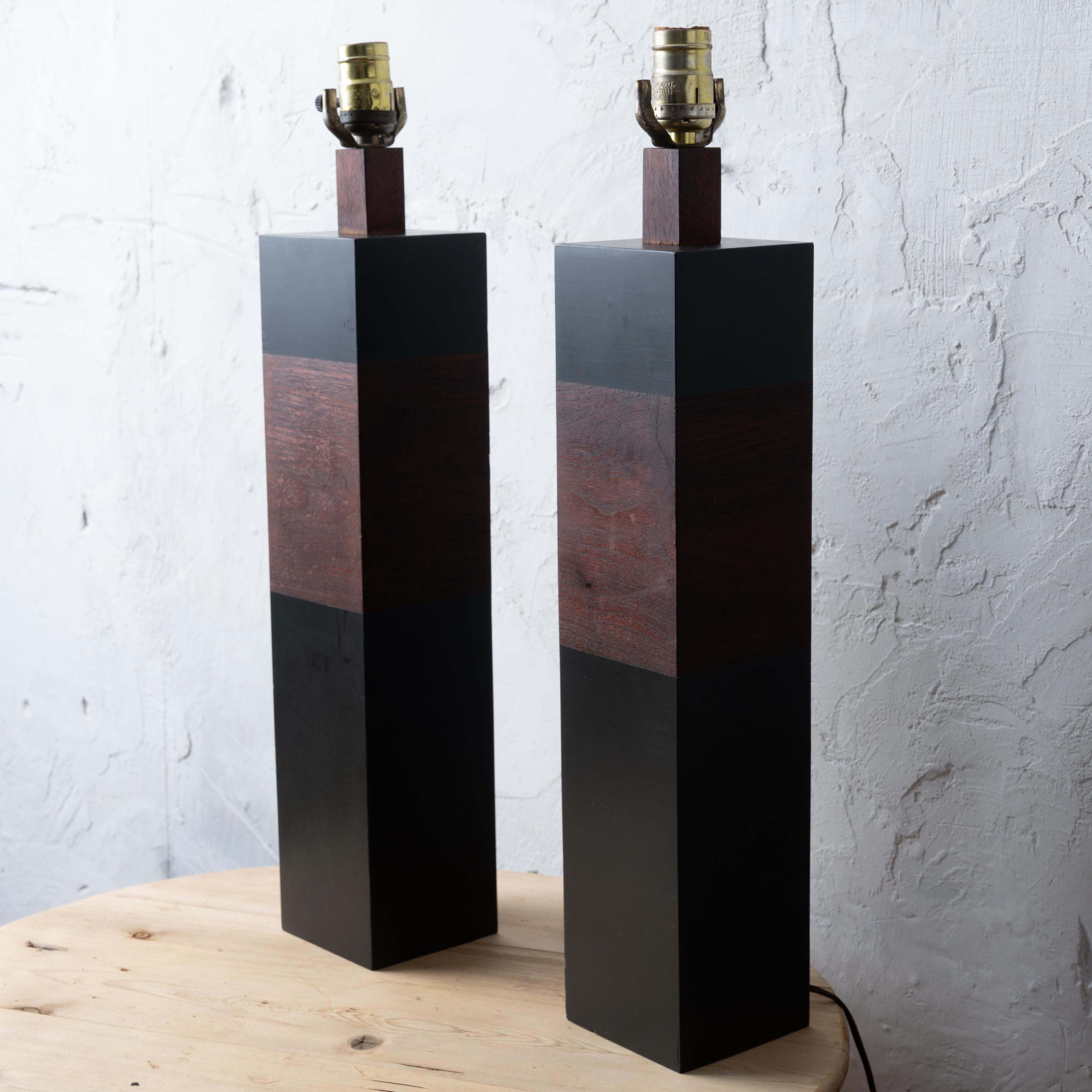 Modern Pair of Harpswell House Slate & Teak Table Lamps, c.1960 For Sale