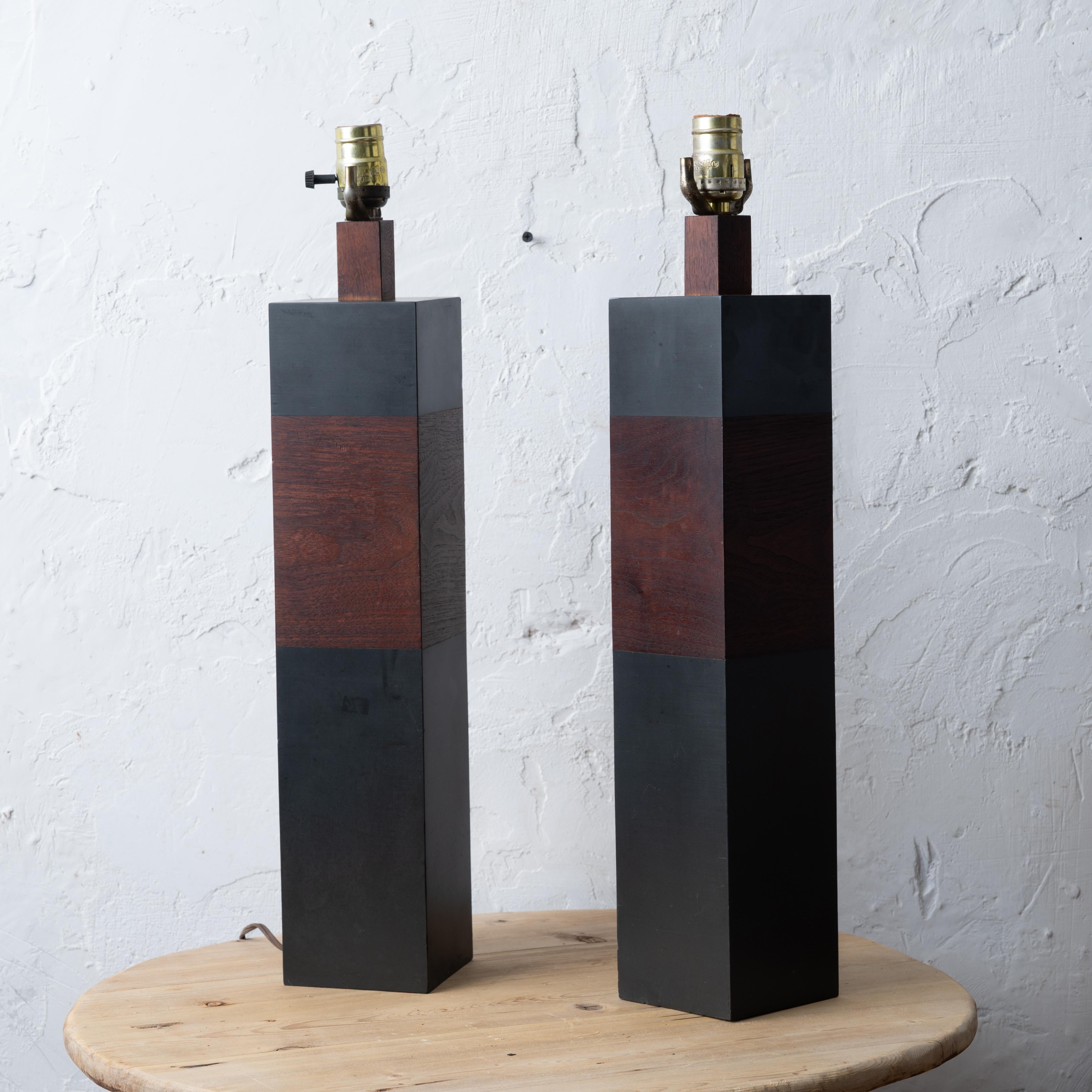 Pair of Harpswell House Slate & Teak Table Lamps, c.1960 In Good Condition For Sale In Savannah, GA