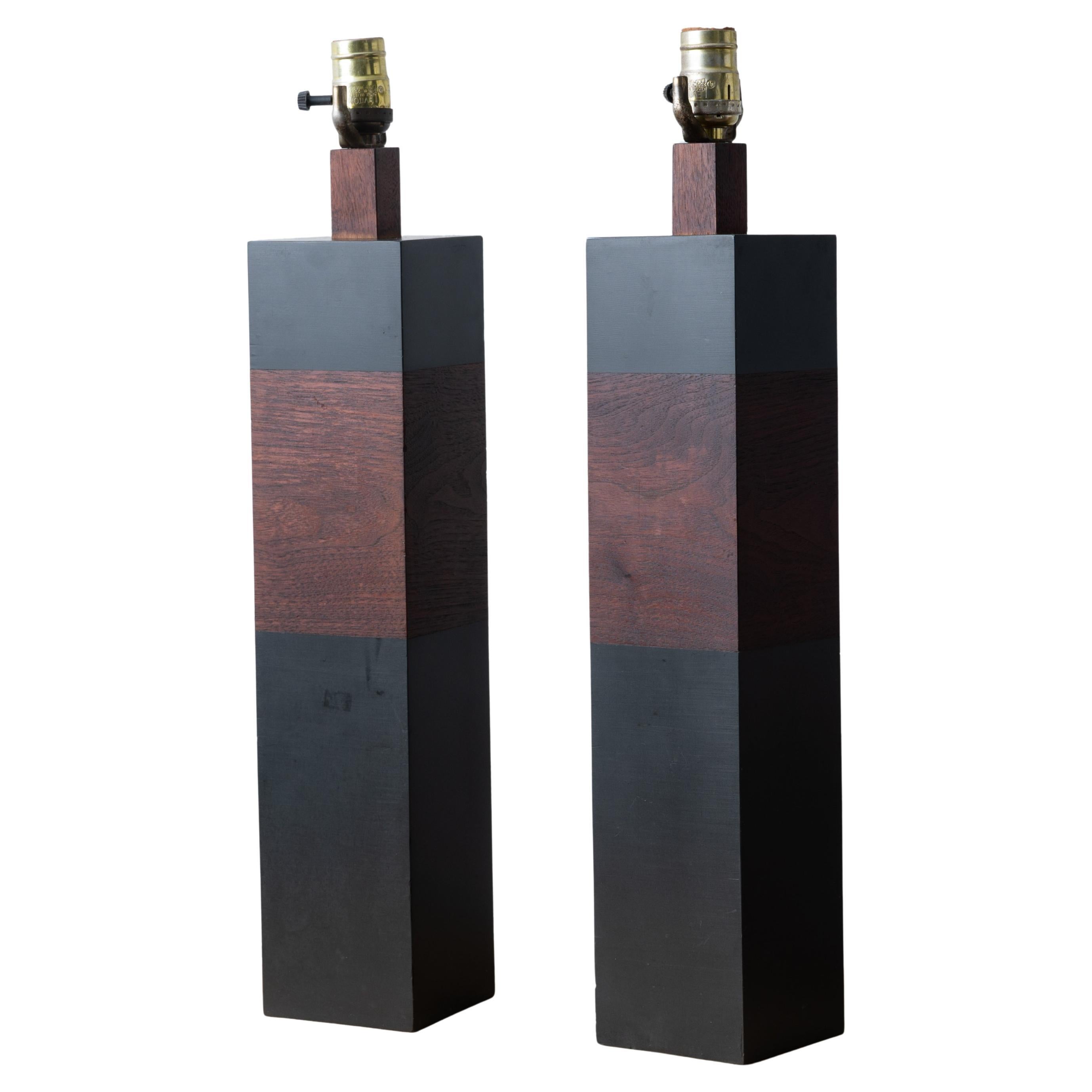 Pair of Harpswell House Slate & Teak Table Lamps, c.1960 For Sale