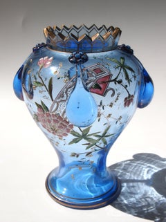 Pair of Harrach Blue Chinoiserie Enameled Vases
