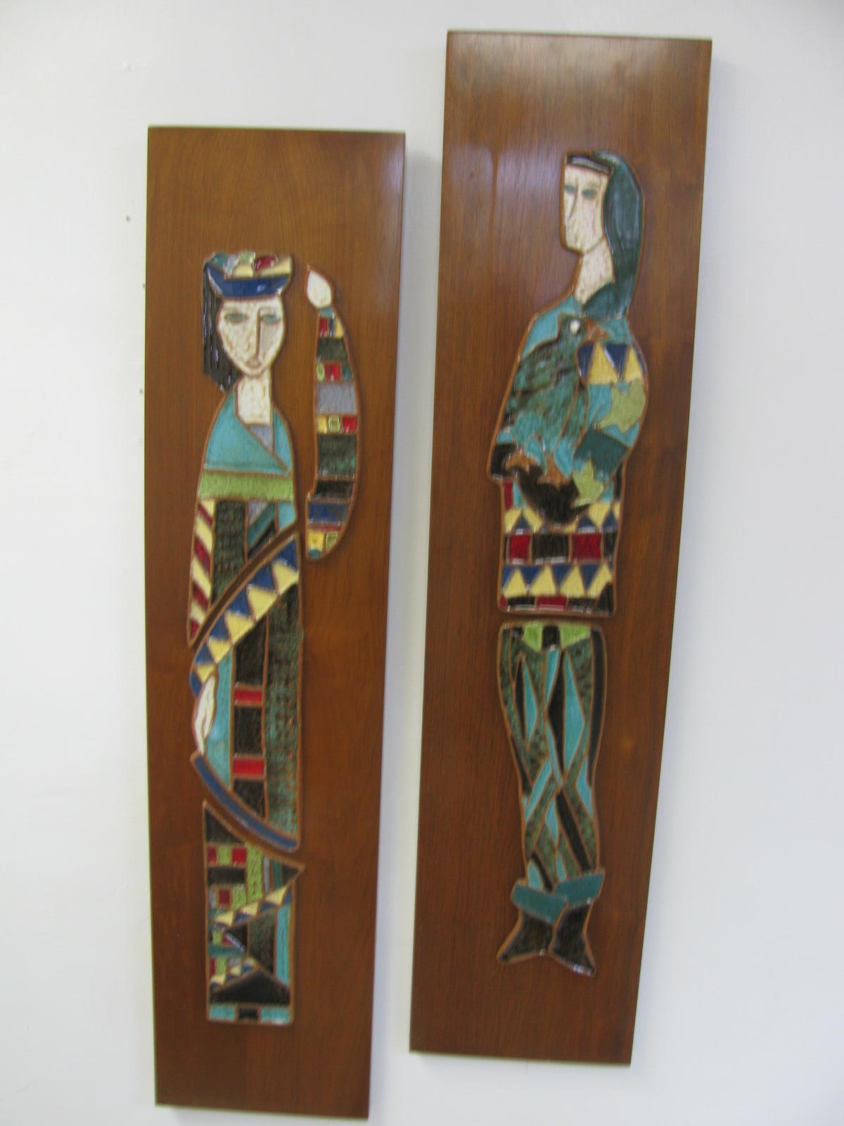 Pair of Harris Strong Mid-Century Modern Figural Art Tile Ceramic Plaques 4