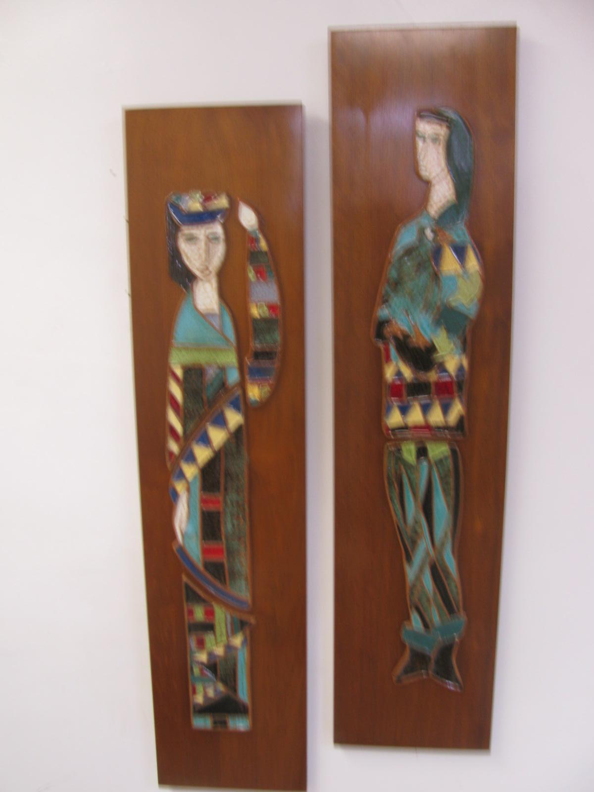 Pair of Harris Strong Mid-Century Modern Figural Art Tile Ceramic Plaques 3