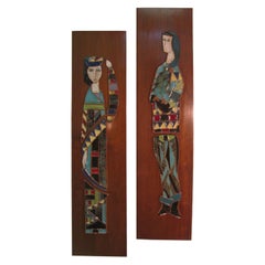 Pair of Harris Strong Mid-Century Modern Figural Art Tile Ceramic Plaques