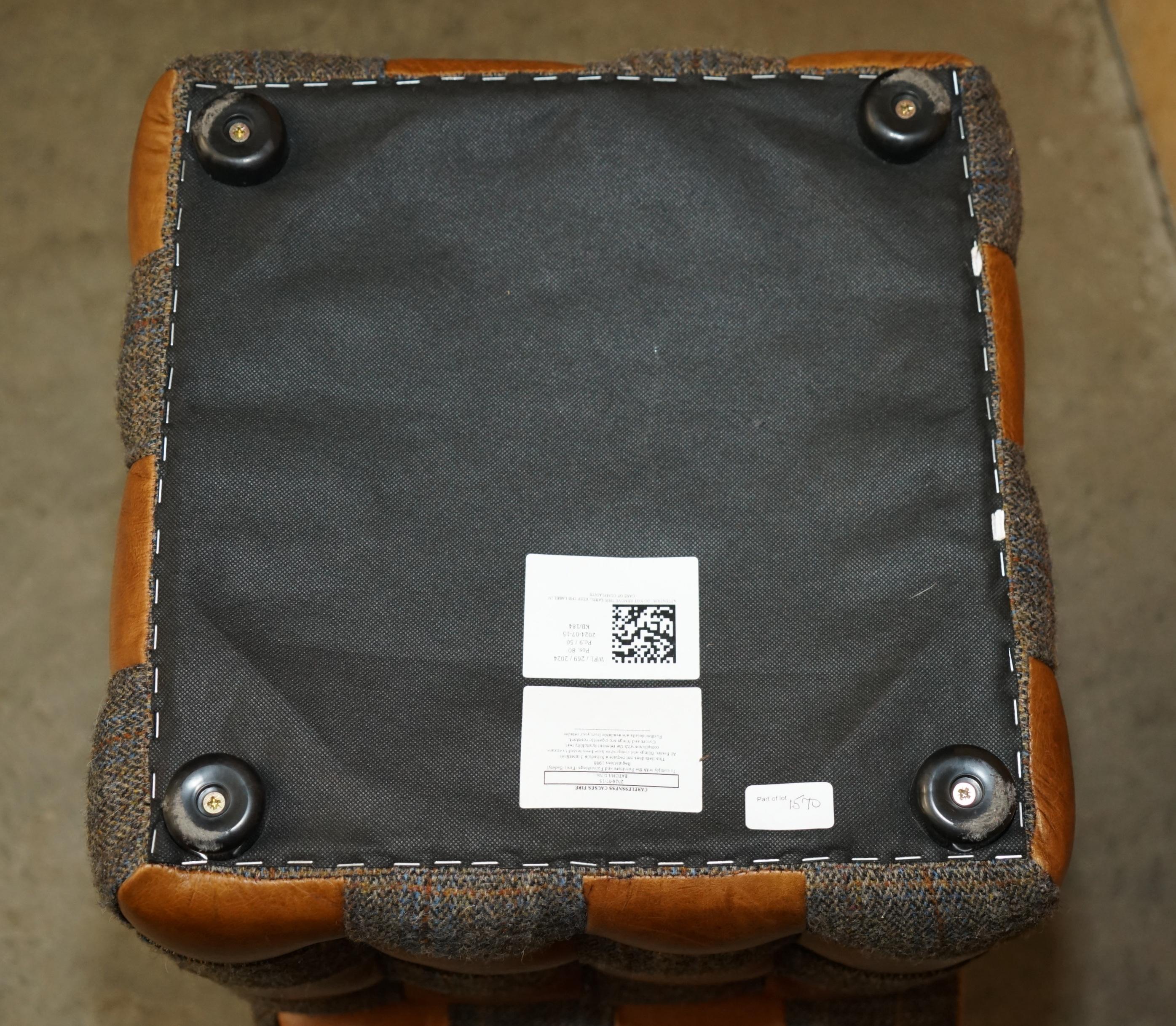 20th Century PAIR OF HARRIS TWEED BROWN LEATHER FOOTSTOOLS OR SiDE TABLES PART OF LARGE SUITE For Sale