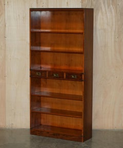 PAIR OF HARRODS KENNEDY 3 DRAWER BURR YEW WOOD BRASS MILITARY CAMPAIGN BOOKCASEs