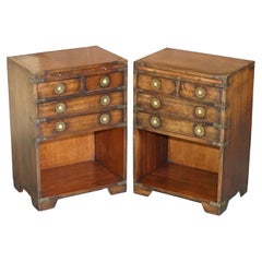Pair of Harrods Kennedy Double Sided Hardwood Campaign Side End Lamp Wine Tables