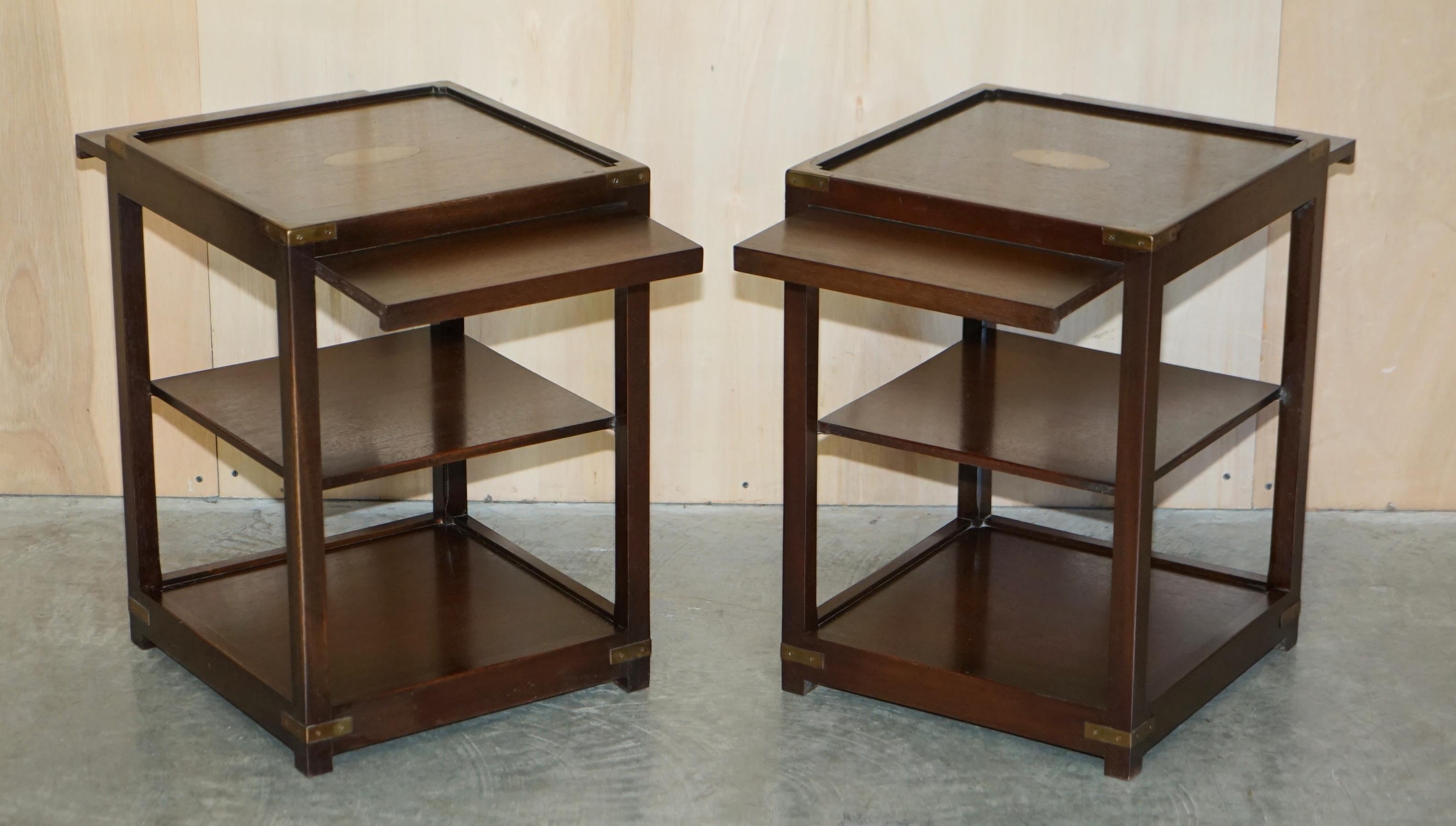 Pair of Harrods Kennedy Double Sided Hardwood Campaign Side Tables Butlers Trays 8