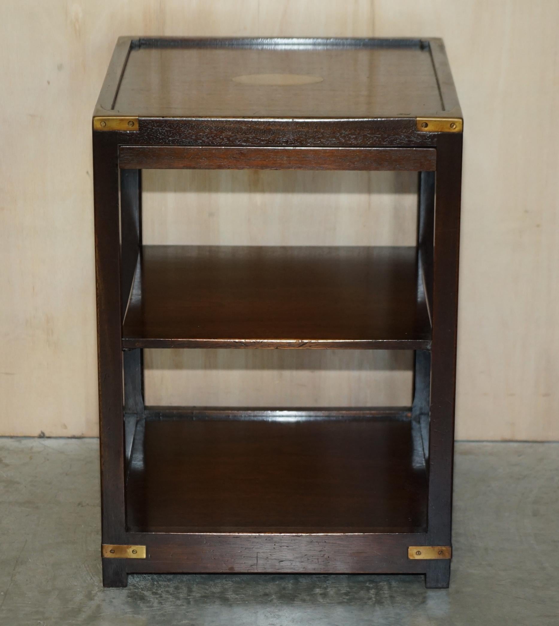 English Pair of Harrods Kennedy Double Sided Hardwood Campaign Side Tables Butlers Trays