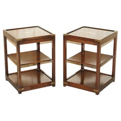 Pair of Harrods Kennedy Double Sided Hardwood Campaign Side Tables Butlers Trays