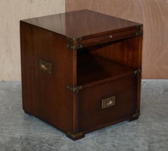 Pair of Harrods Kennedy Hardwood Campaign Bedside Lamp Wine End Table Drawers