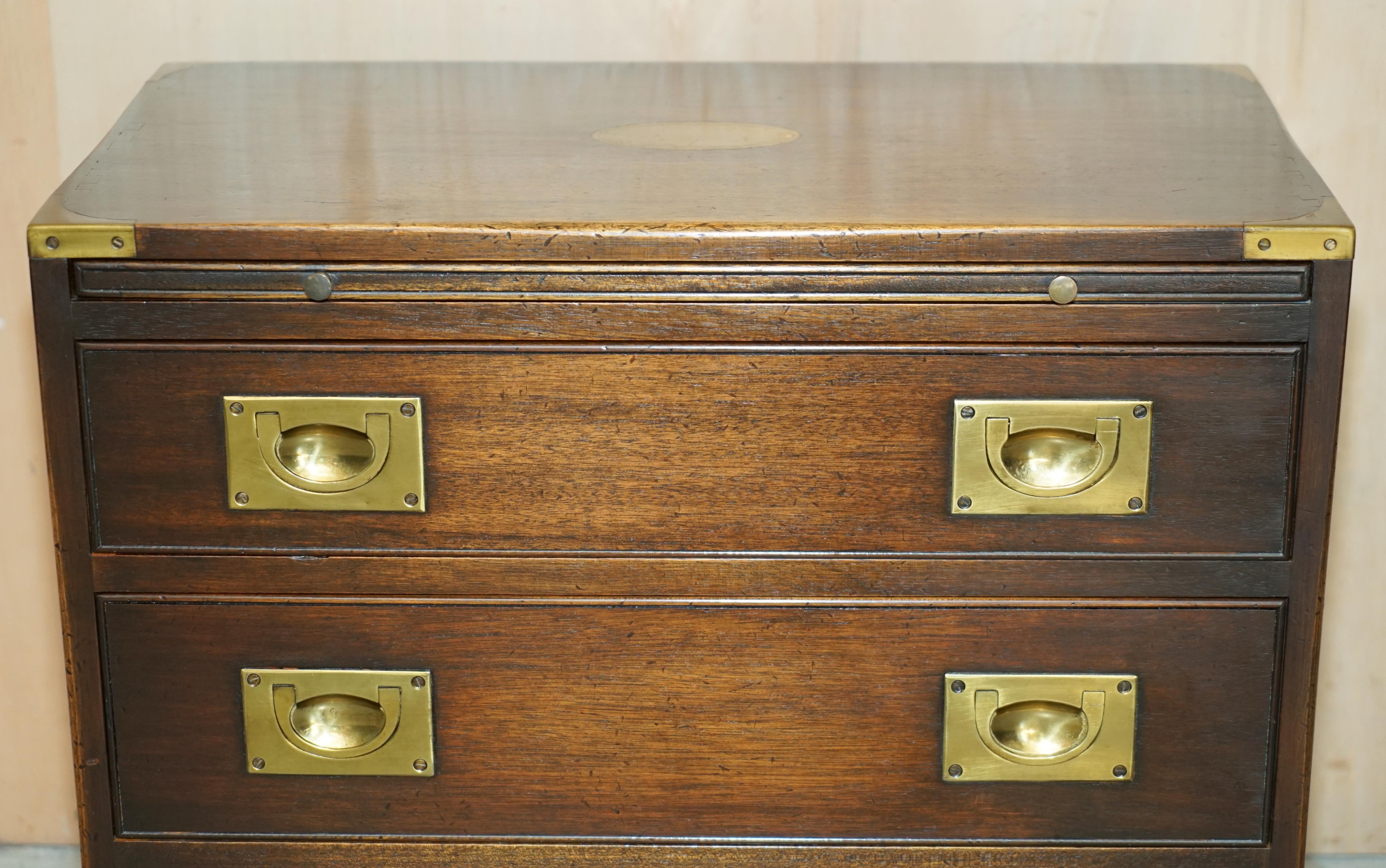Hand-Crafted Pair of Harrods Kennedy Military Campaign Chest of Drawers Butlers Serving Trays