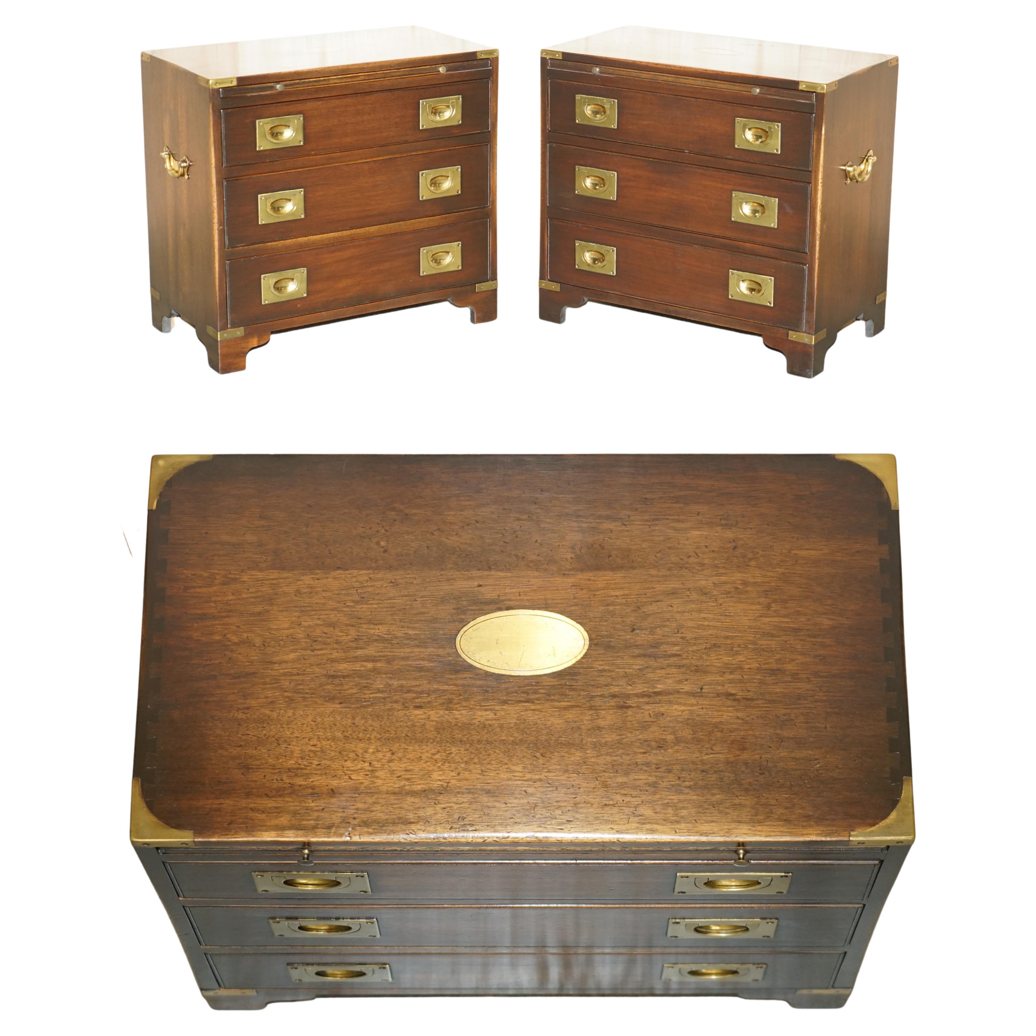 Pair of Harrods Kennedy Military Campaign Chest of Drawers Butlers Serving Trays