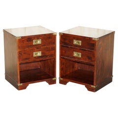 Pair of Harrods Kennedy Military Campaign Chest of Drawers Side End Lamp Tables