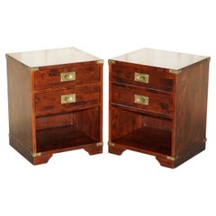 Pair of Harrods Kennedy Military Campaign Chest of Drawers Side End Lamp Tables