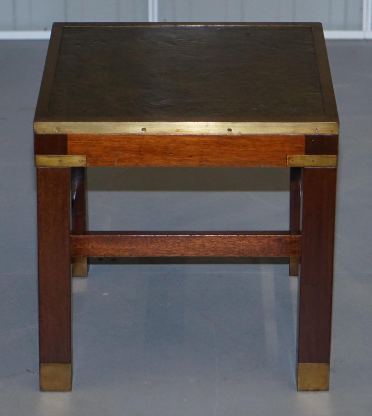 Pair of Harrods Kennedy Military Campaign Green Leather Top Side Lamp