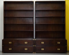 Pair of Harrods Kennedy Military Campaign Library Bookcases Drawers