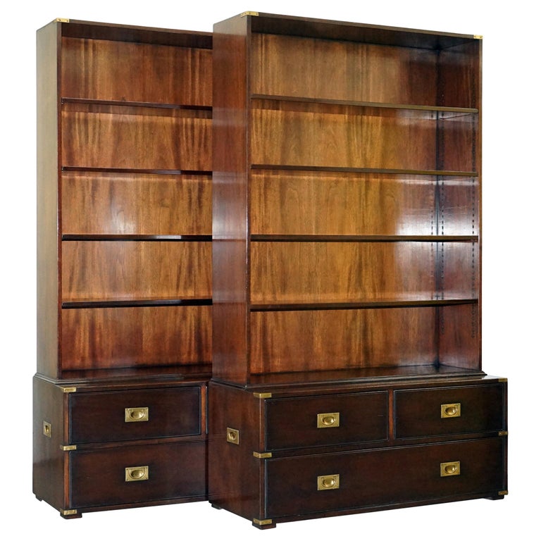 Pair Of Harrods Kennedy Military Campaign Library Bookcases