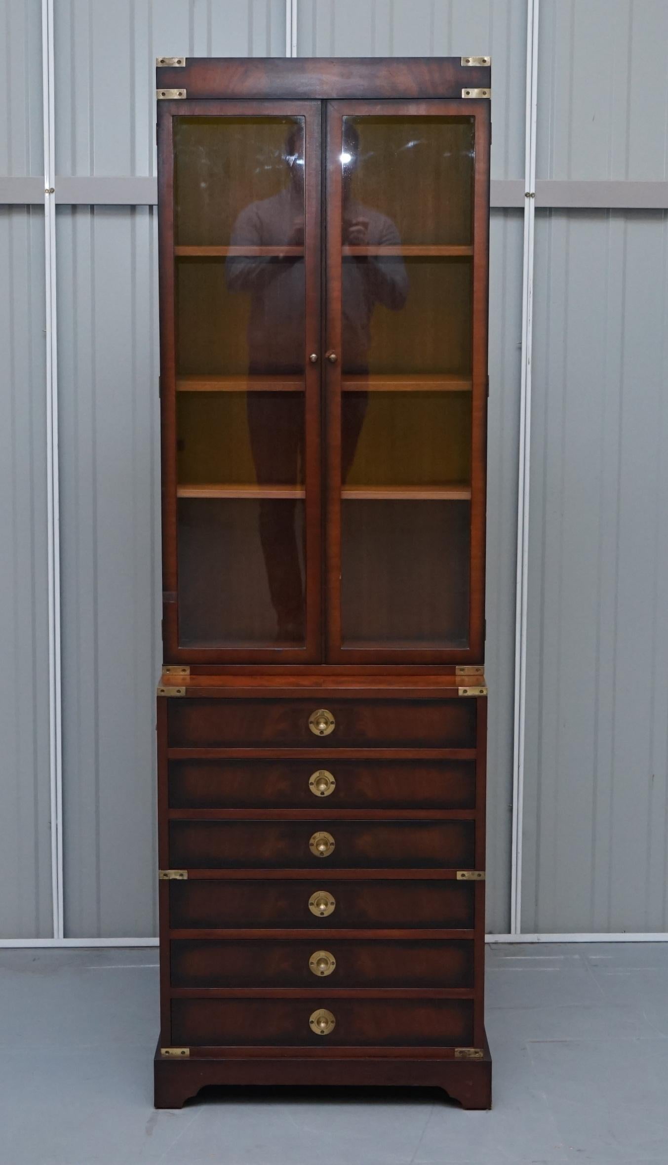 English Pair of Harrods Kennedy Military Campaign Hardwood Bookcases + Chest of Drawers
