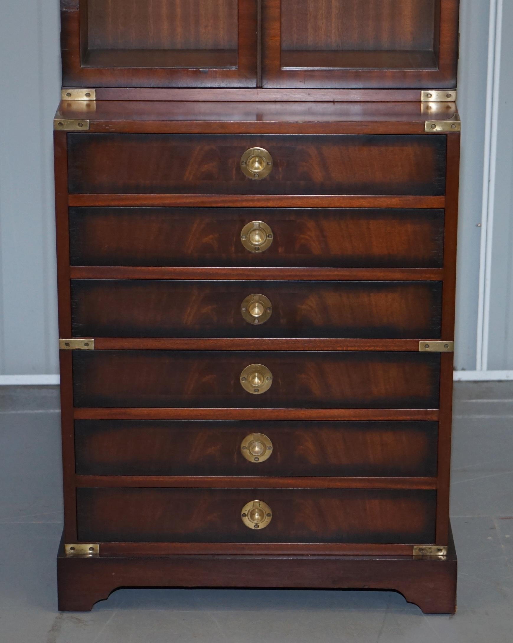 Hand-Crafted Pair of Harrods Kennedy Military Campaign Hardwood Bookcases + Chest of Drawers