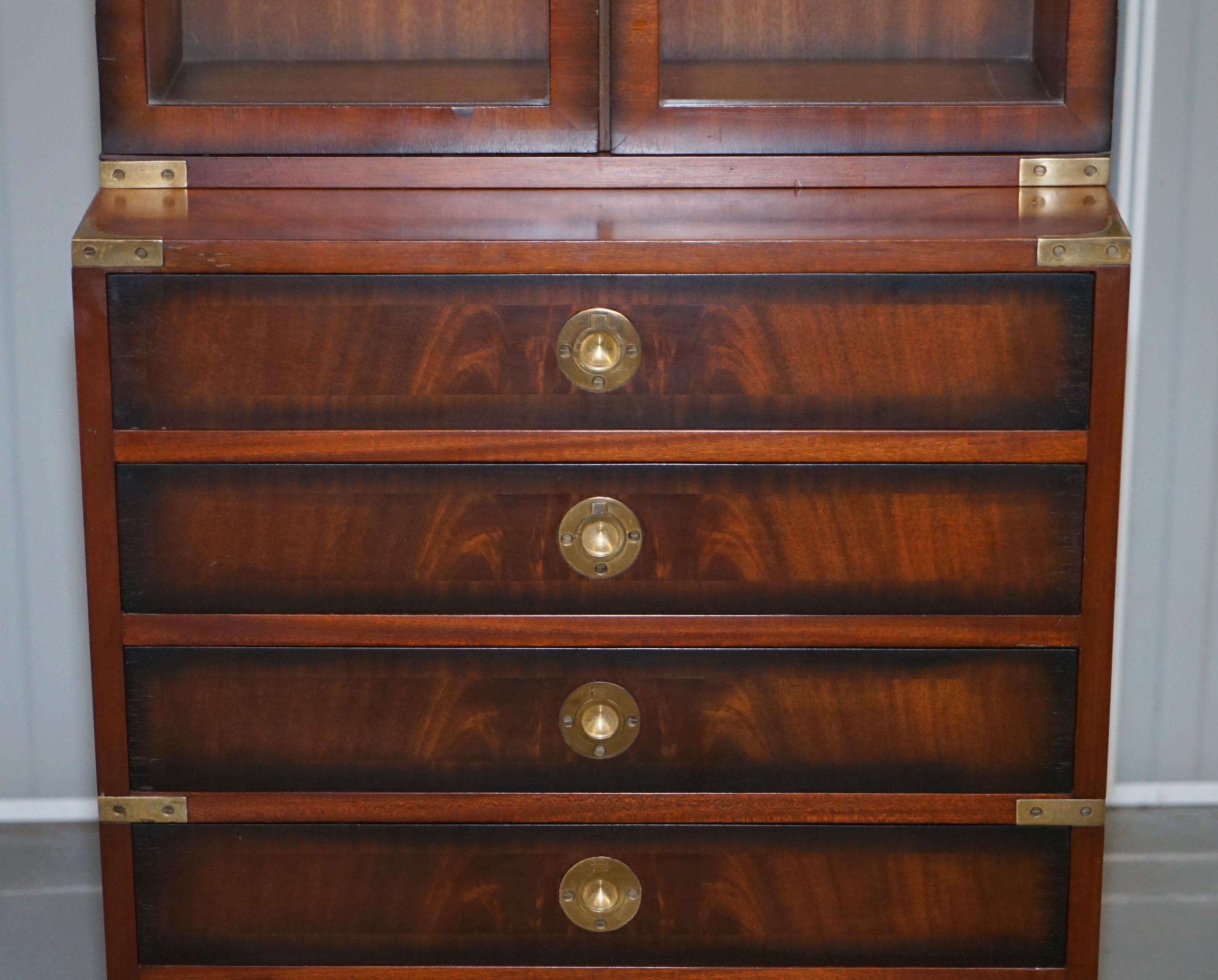 20th Century Pair of Harrods Kennedy Military Campaign Hardwood Bookcases + Chest of Drawers