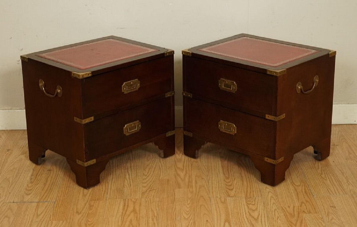 We are delighted to offer for sale this 1960s Kennedy for Harrods pair of Military Campaign tables chest of drawers.

Very well-made and solid tables can be used as lamp tables, end tables, side tables, bedside tables, and the list goes on.