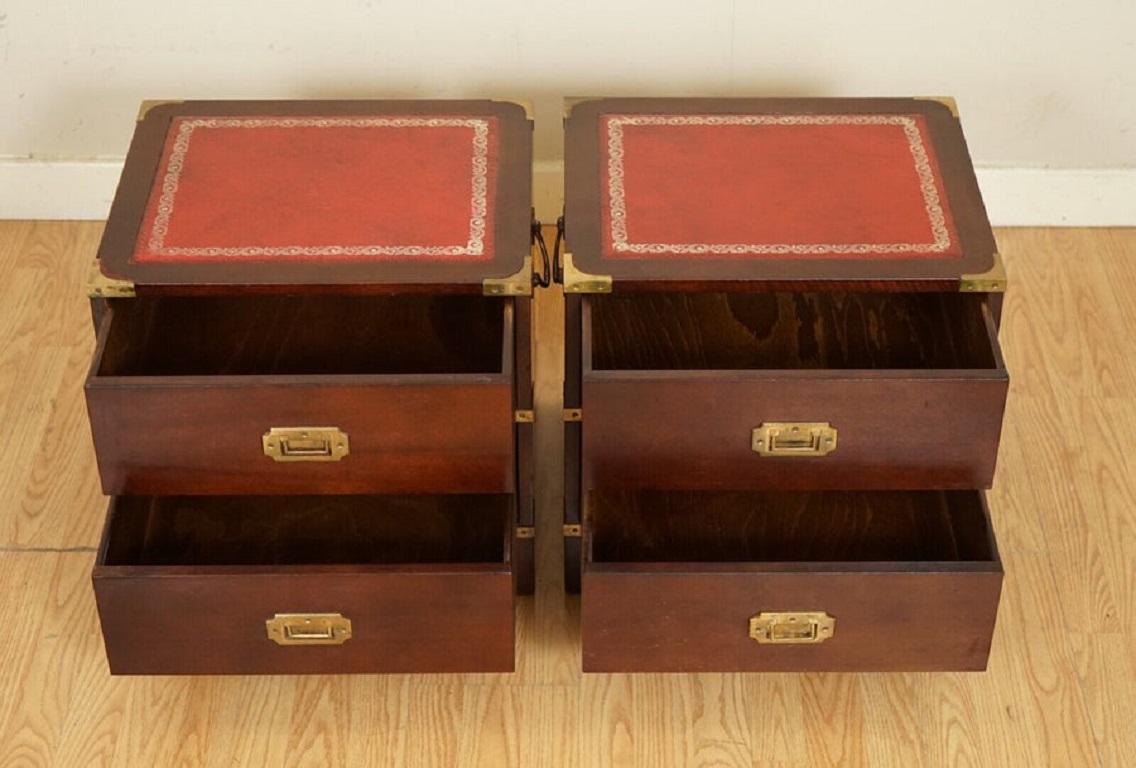 British Pair of Harrods Kennedy Military Campaign Nightstands with Leather Top For Sale