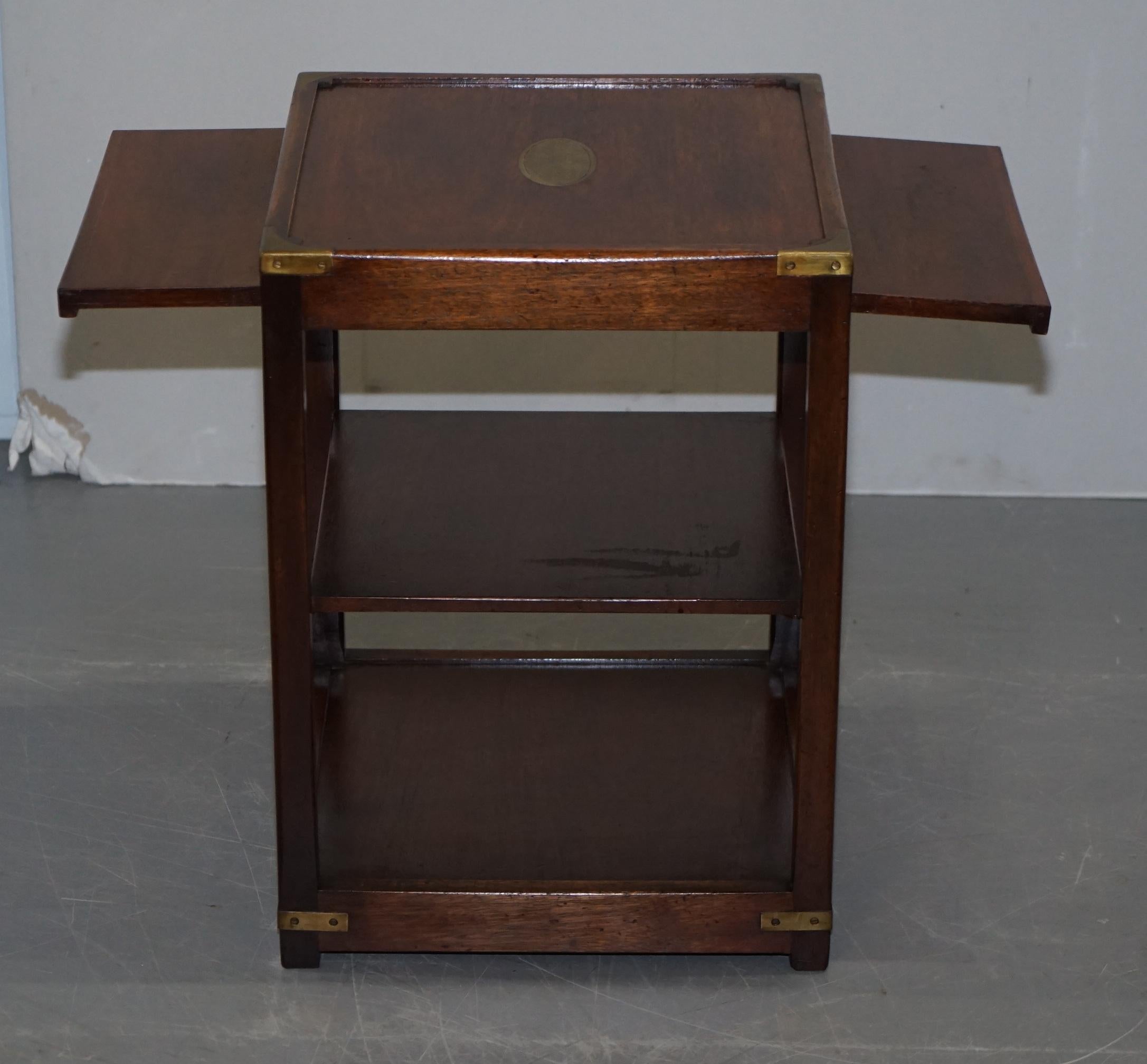 Hand-Crafted Pair of Harrods Kennedy Military Campaign Side End Lamp Tables Twin Butlers Tray